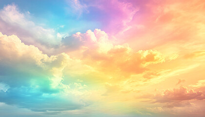 Obraz premium A dreamy sky transitioning from a golden sunset to a full spectrum of rainbow colors, giving off a vibrant yet calming feel