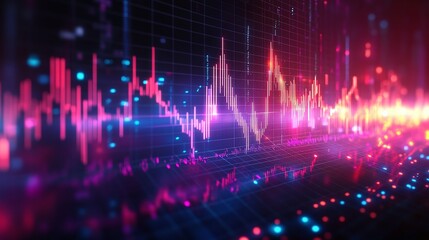 Colorful sound waves with bright lights represent audio data in a modern digital format.