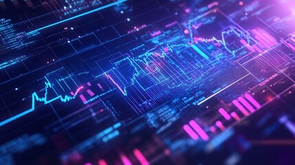 Data analytics visualization with colorful graphs and charts on a digital interface.