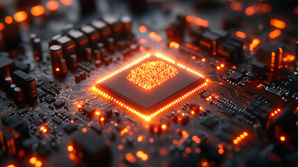 Artificial Intelligence AI brain as computer chip on circuit board.  