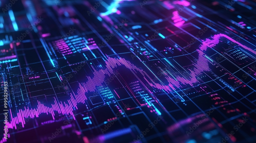 Aufkleber digital abstract background with glowing lines and shapes in vibrant pink and blue tones, representi