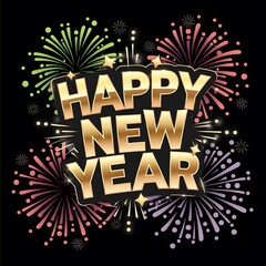 Happy New Year Greeting Card with fireworks. Vector Illustration generated by AI