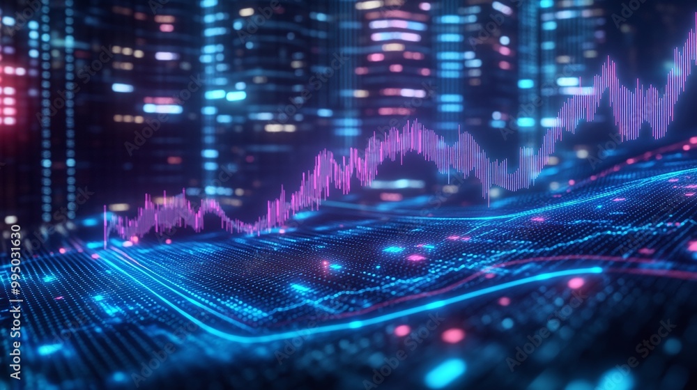 Aufkleber digital financial data visualization showing stock market trends with vibrant colors and abstract gr