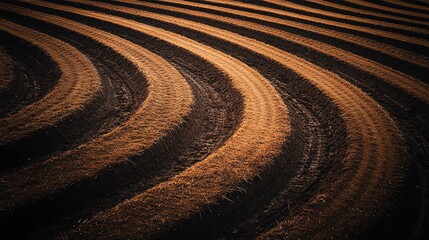 Naklejka premium Curving lines in earthy tones on a field, beautiful agricultural pattern.