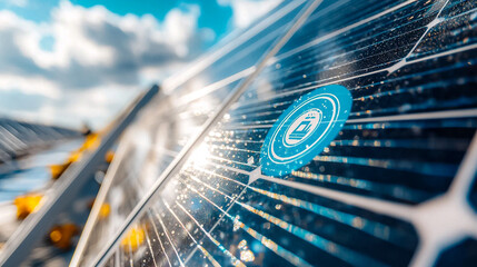 A solar panel with a blue sticker that says "lock"