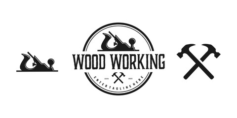 carpentry tools,vector logo of carpentry tools with circular emblem,hammer,spanner,vintage