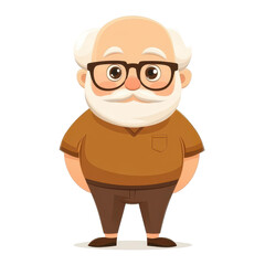 Naklejka premium A whimsical, chubby older man with white hair and brown skin stands casually in a vibrant vector art style against a white background.