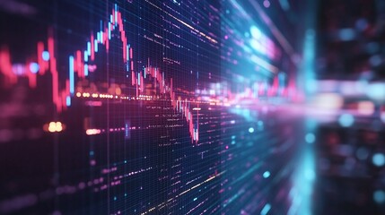 Fototapeta premium Dynamic digital data visualization showcasing vibrant graphs and trends in a technology-driven environment.