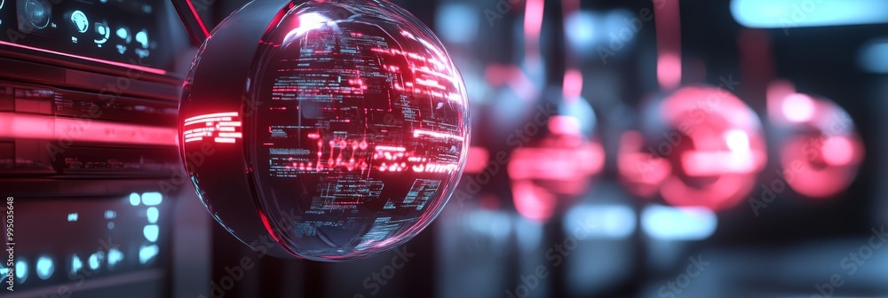 Poster ai-driven data exchange through glowing holographic sphere: a futuristic concept symbolizing secure 