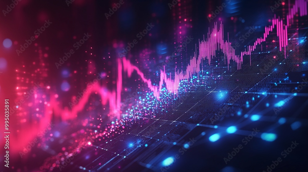 Poster dynamic digital graph showcasing data trends and analytics in vibrant colors.