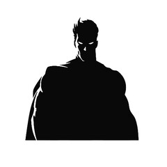 Powerful Superhero Silhouette – Black and White Vector for Action Themes