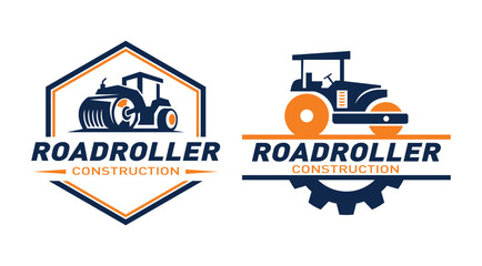 Asphalt Road Construction logo design. Roadroller logo template.