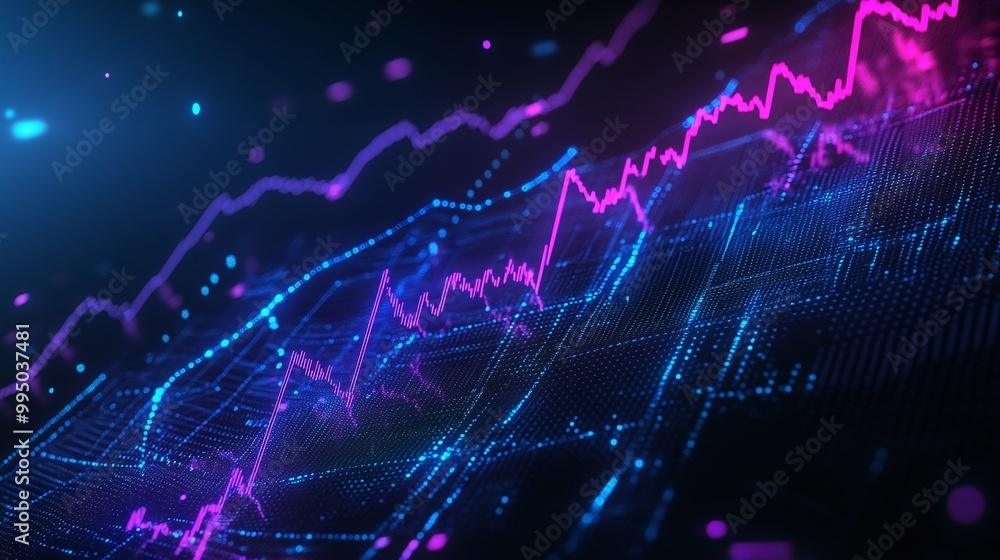 Poster dynamic financial data visualization with vibrant charts and graphs reflecting market trends.