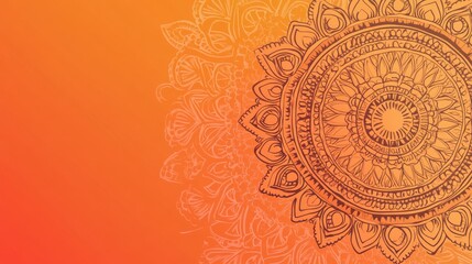 Mandala Design in Gold on Orange Gradient Background.