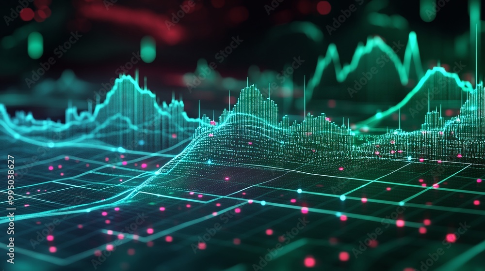 Aufkleber elegant digital representation of financial data with glowing graphs on a dark background.