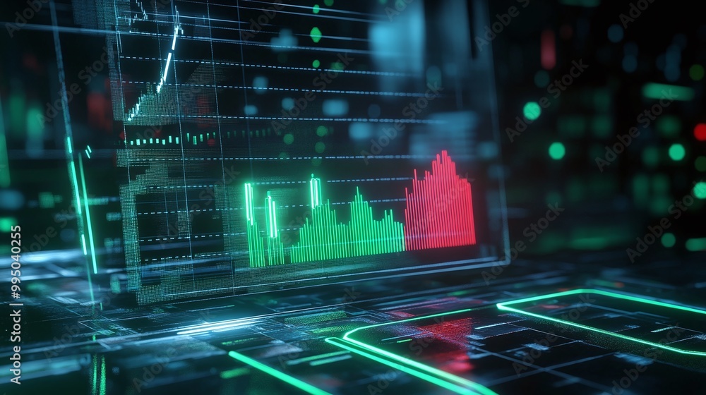 Poster futuristic data visualization with dynamic graphs and statistics on a digital interface, showcasing 