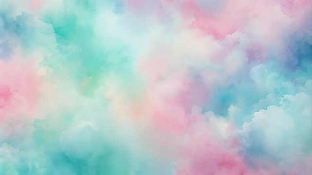 A digital watercolor painting depicting a soft and dreamy sky with fluffy pastel-colored clouds.