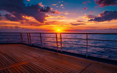 Obraz premium Sunset on the deck of a cruise ship. The concept of travel and tourism.