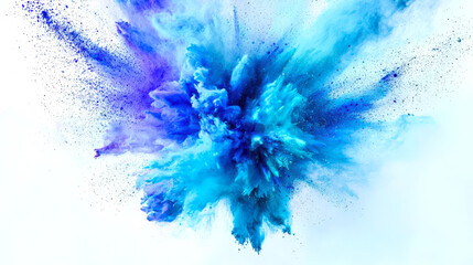 Fototapeta premium Creation of the world and the universe. A storm of destruction. A chaotic blue explosion of smoke and dust. Holly's blue powder sprays in all directions. The creation of a new star