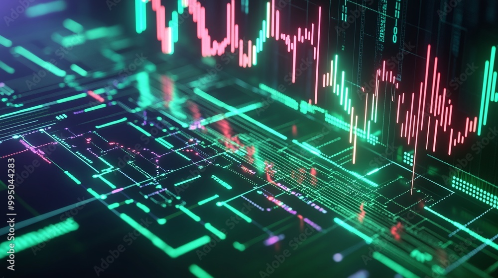 Poster futuristic digital data visualization with graphs and metrics, showcasing advanced technology and an