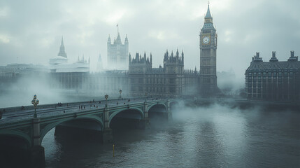 Naklejka premium A foggy view of a famous London landmark.