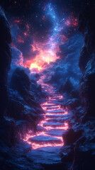 Fototapeta premium A mystical stairway leading up to a bright, starry sky.