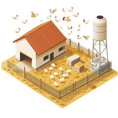 Isometric Rendering of Chickens on a Farm