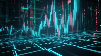 Futuristic digital visualization of data trends and analytics in vibrant colors.