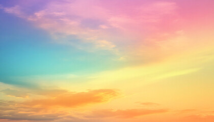 Fototapeta premium A dreamy sky transitioning from a golden sunset to a full spectrum of rainbow colors, giving off a vibrant yet calming feel