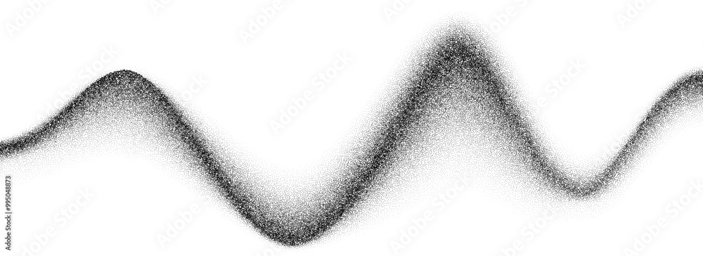 Poster Grain wave gradient texture. Black stippled flowing line background. Undulate sand backdrop with speckles, particles, granules. Grunge noise dotted work wallpaper for banner, poster, brochure. Vector