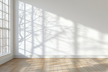 Obraz premium Minimalist Window with Tree Shadows on a White Wall