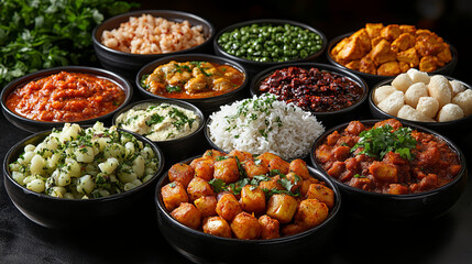 assorted Thai food in flat lay composition 