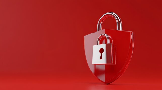 Secure Shield with Locked Padlock: Digital Protection Symbol representing security, safety, data privacy, online protection, and cybersecurity.