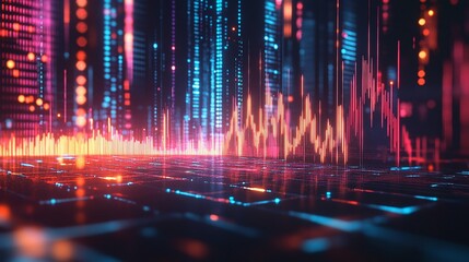 Vibrant digital data visualization with colorful graphs representing information trends on a sleek background.