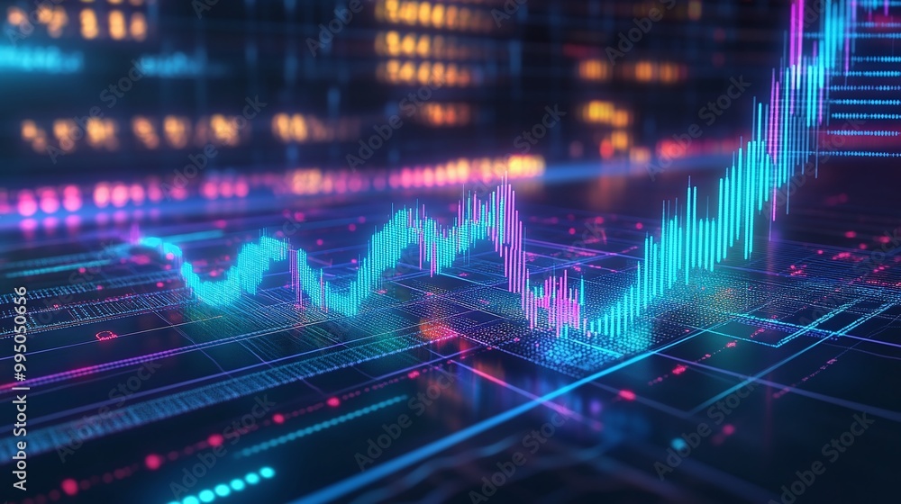 Poster vibrant digital graph representing data trends and analysis on a futuristic interface.