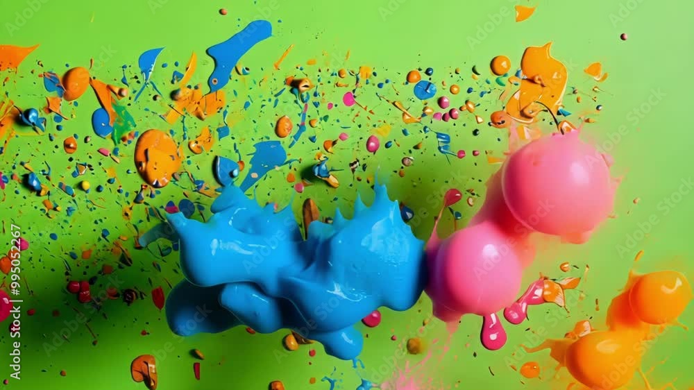 Poster abstract image featuring vibrant pops of color against a striking green backdrop, perfect for adding