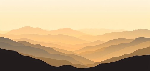 Obraz premium Serene mountain landscape with layered silhouettes in warm, soft tones.