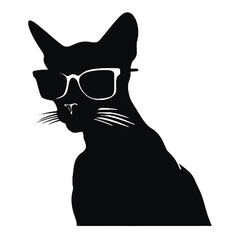 Stylish Abyssinian Cat with Sunglasses – Vector Silhouette Design for Tattoos and Logos on Transparent Background