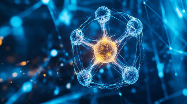 A vibrant illustration of isotopes derived from uranium in nuclear fission process, showcasing interconnected atoms and energy flow. image captures essence of atomic structure and scientific explorati