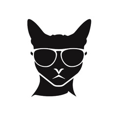 Cool Abyssinian Cat with Sunglasses – Vector Silhouette Art on Transparent Background for Tattoos and Logos