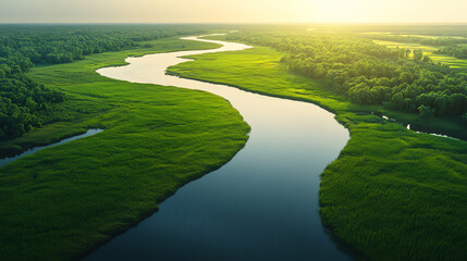 River delta eco system, aquatic habitat preservation, 3D illustration