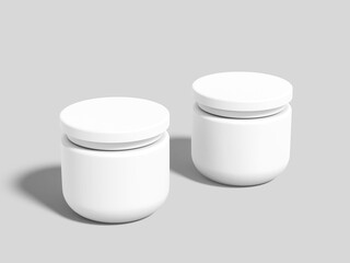 Realistic Two White Cosmetic Jars Mockup 3D Rendering