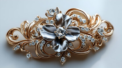 Fototapeta premium Gold Flower Brooch with Diamonds: Elegant and Exquisite Jewelry