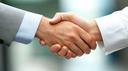 Obraz premium A close-up of two hands shaking, symbolizing agreement, collaboration, or partnership in a professional context.