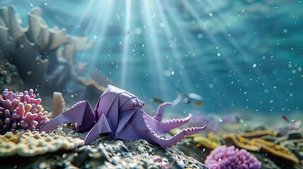 Underwater Grace: Origami Octopus on Seabed
