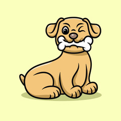 cute pug dog eating bone cartoon illustration
