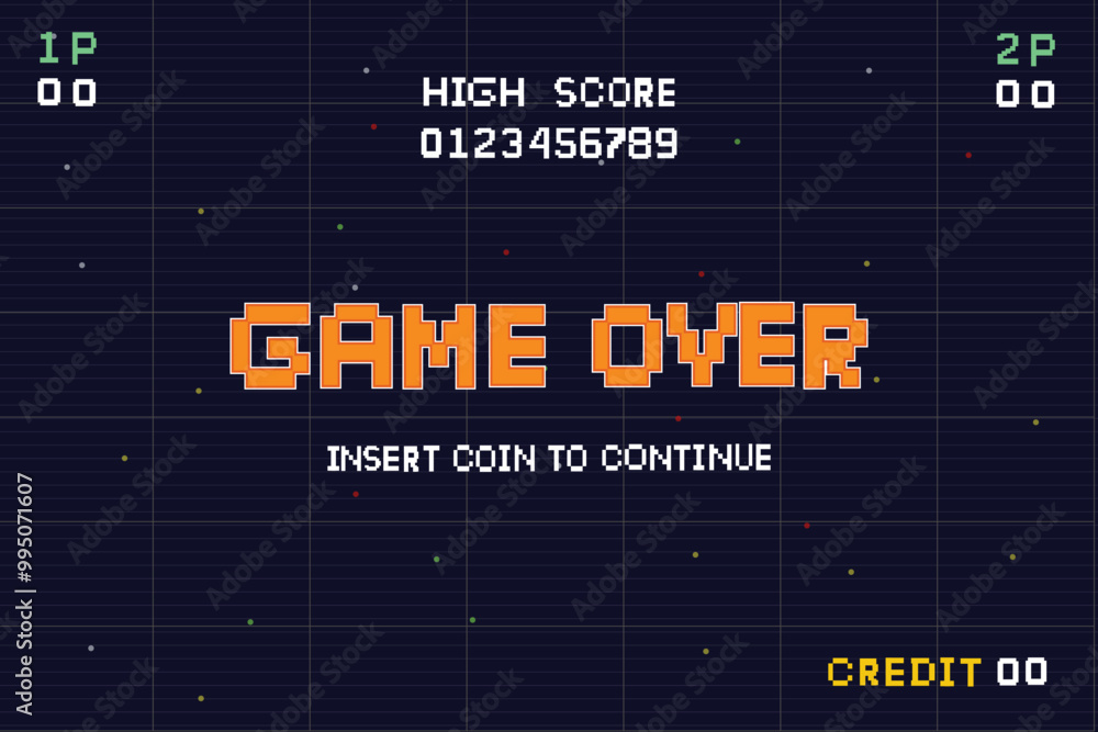 Poster gameover.pixel art background.8 bit game. retro game. for game assets in vector illustrations. retro