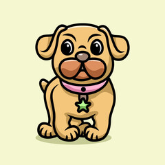 cute pug dog stand up cartoon illustration vector