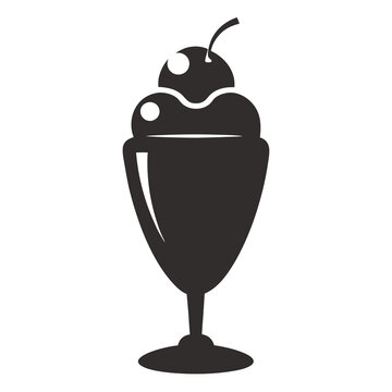 recommend clip art: Strawberry ice cream dessert sundae glass silhouette line art
