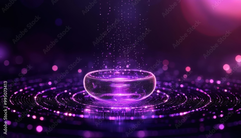 Poster a captivating glowing bowl surrounded by rippling light patterns, creating a mystical and enchanting